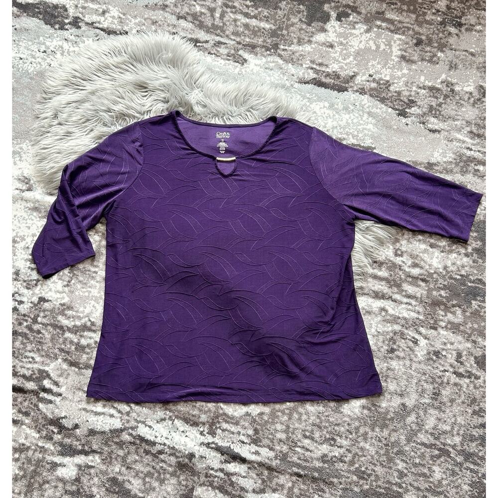 Croft & Barrow Women Purple Textured Embroidered 3/4 Sleeve Blouse Size 3X‎